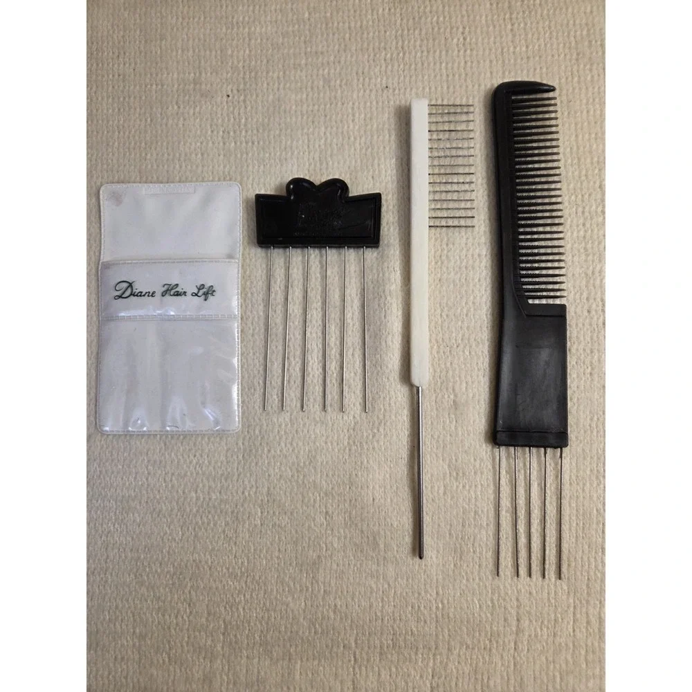 Vintage Hair Comb Lot – Metal Pin Combs & Dual‑Tooth Comb – Salon / Wig Styling